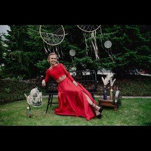 Sherri Hill 2-Piece Red Gown w/ slit PROM DRESS